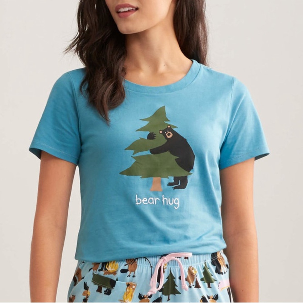 Little Blue House‎ Pajama Sleep Tee Shirt Small Cotton Graphic Bear Hug NEW